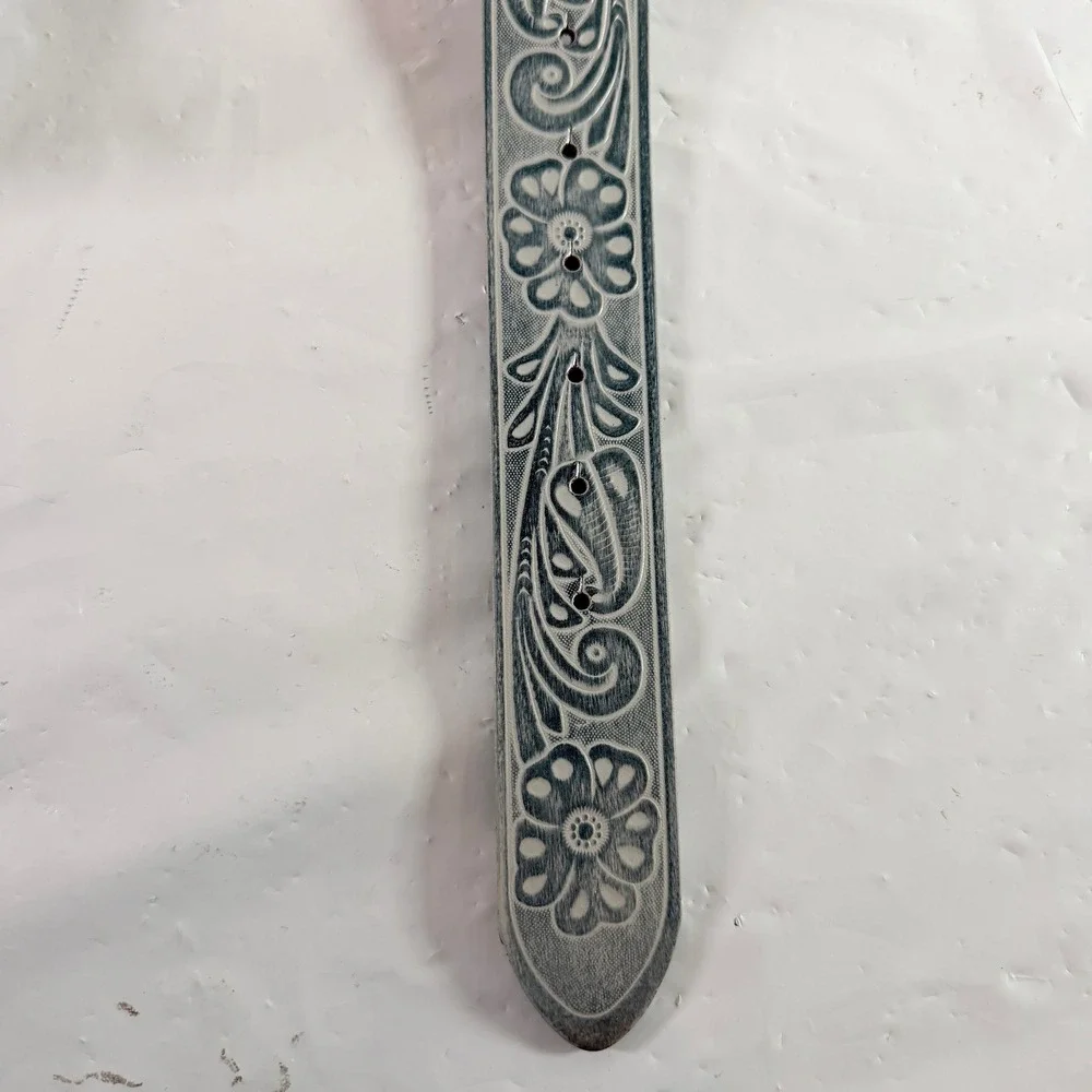 Kacey Musgrave Lee Floral Western Leather Belt Silver Custom Buckle Blue 2XL 2X